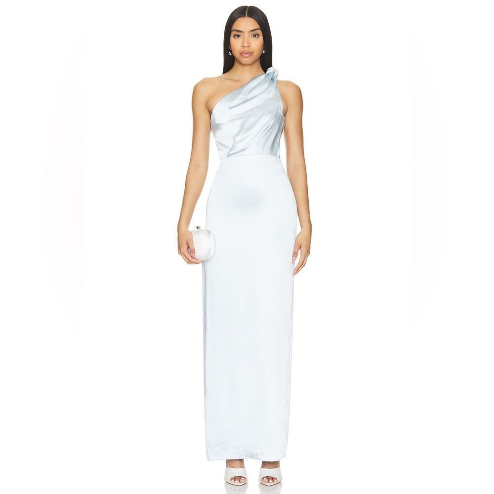 Lovers + Friends One-Shoulder Maxi Dress in Light Silver